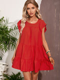 Solid Color Round Neck Short Sleeves Dress Aosig