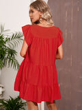 Solid Color Round Neck Short Sleeves Dress Aosig