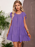 Solid Color Round Neck Short Sleeves Dress Aosig