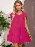 Solid Color Round Neck Short Sleeves Dress Aosig