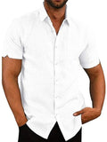 Solid Color Short Sleeve Button Men's Linen Shirt Aosig