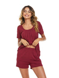 Solid Color Short Sleeve Top & Shorts Home Suit Aosig