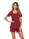 Solid Color Short Sleeve Top & Shorts Home Suit Aosig