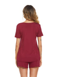 Solid Color Short Sleeve Top & Shorts Home Suit Aosig