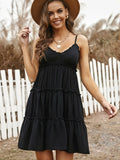 Solid Color Sling V-Neck Short Skirt Aosig
