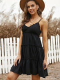 Solid Color Sling V-Neck Short Skirt Aosig