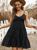 Solid Color Sling V-Neck Short Skirt Aosig