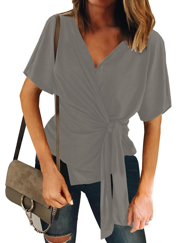 Solid Color Temperament Commuter Foreign Trade Short-sleeved Inner Pullover Cotton Slim Bottoming Shirt Aosig
