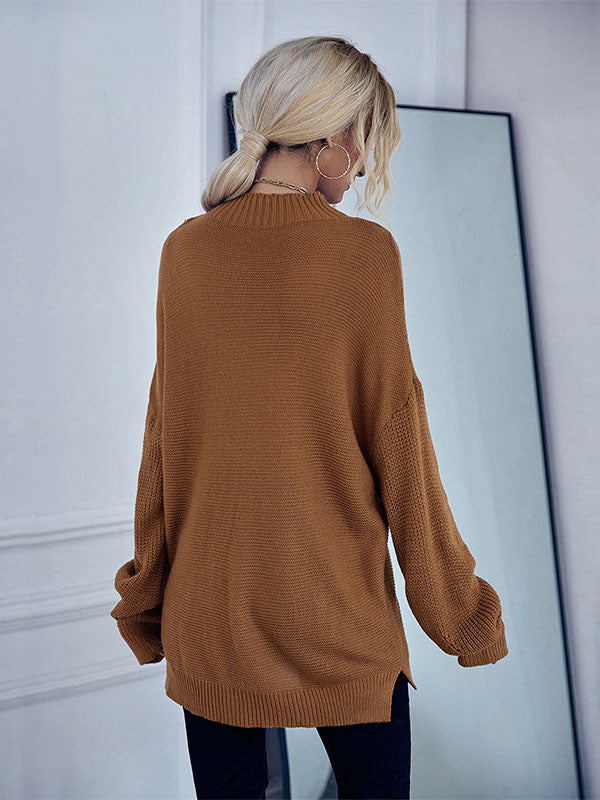 Solid Color Turtleneck Sweater Aosig