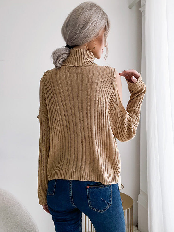 Solid Color Turtleneck Sweater Aosig