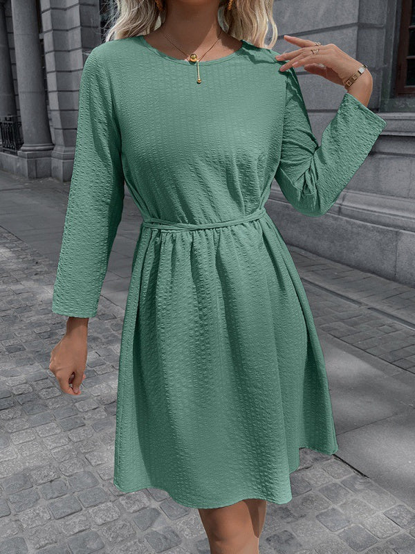Solid Color Waist Dress Aosig