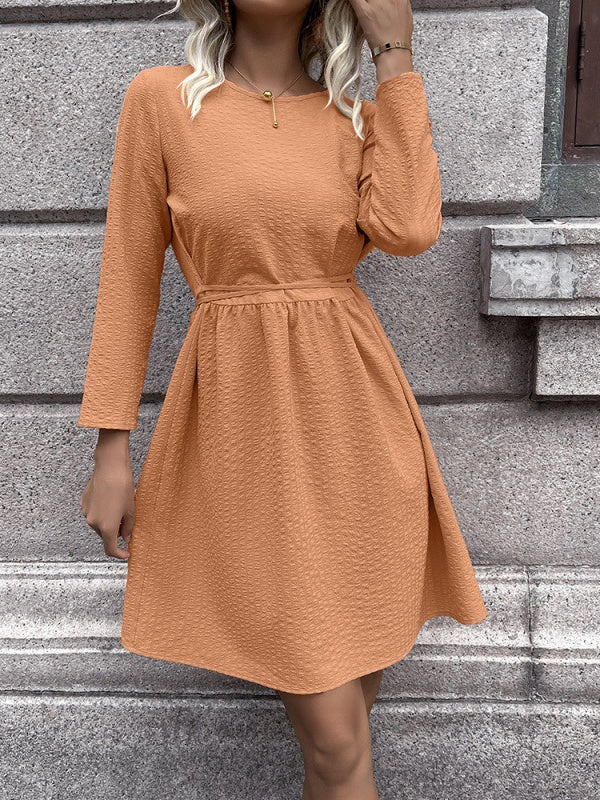 Solid Color Waist Dress Aosig