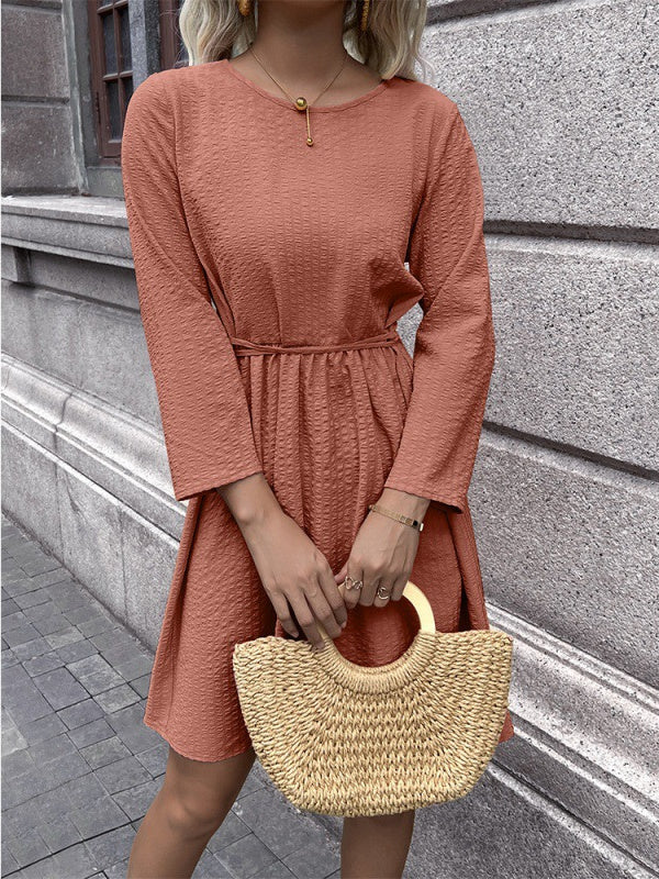 Solid Color Waist Dress Aosig