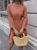 Solid Color Waist Dress Aosig