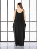 Solid Loose Double Pocket Sling Long Dress Aosig