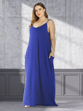 Solid Loose Double Pocket Sling Long Dress Aosig