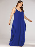 Solid Loose Double Pocket Sling Long Dress Aosig