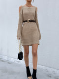 Solid color hollow off shoulder wool dress Aosig