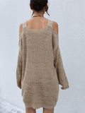 Solid color hollow off shoulder wool dress Aosig