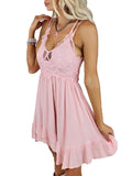 Solid color lace sling dress women Aosig
