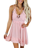 Solid color lace sling dress women Aosig
