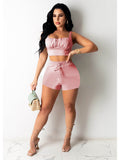 Solid colour fashion vest and shorts two-piece set