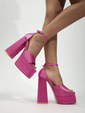 Square Toe Platform Stiletto Strap Open Toe Buckle Chunky High Heels Aosig