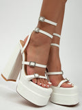 Square Toe Strap Platform Chunky Heel Sandals Aosig