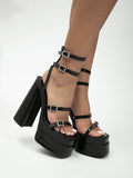 Square Toe Strap Platform Chunky Heel Sandals Aosig