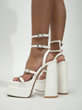 Square Toe Strap Platform Chunky Heel Sandals Aosig