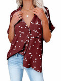 Star Print V-neck Buttoned Bat Short-sleeve Shirt Aosig