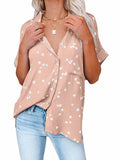 Star Print V-neck Buttoned Bat Short-sleeve Shirt Aosig