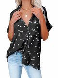 Star Print V-neck Buttoned Bat Short-sleeve Shirt Aosig