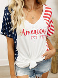 Star and Stripe USA 1776 Printed T-Shirt Aosig