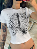 Sternum Print Round Neck T-shirt Aosig