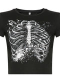 Sternum Print Round Neck T-shirt Aosig