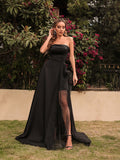 Strapless Mesh Stitching  Evening Dress