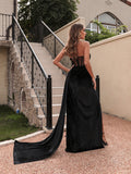 Strapless See-through Pleated Evening Dress Aosig