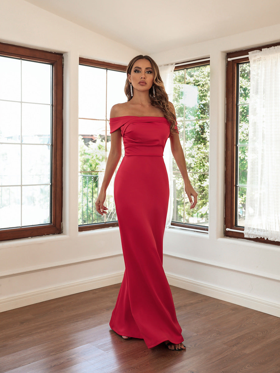Strapless Solid Color Evening Dress Aosig