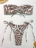 Strapless Striped Strappy Bikini Swimsuit Aosig