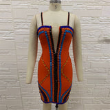 Strappy Sleeveless Color Diamond Mini Bandage Dress H01002 Aosig