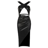 Strappy Sleeveless Hollow out Midi Bodycon Dress HB75960 Aosig