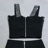 Strappy Sleeveless Rhinestone Bandage Set Aosig