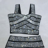 Strappy Sleeveless Rhinestone Bandage Set Aosig