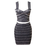 Strappy Sleeveless Rhinestone Bandage Set Aosig