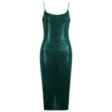 Strappy Sleeveless Sequined Over Knee Bodycon Dress HL9012 Aosig