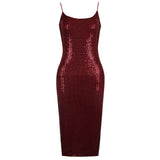 Strappy Sleeveless Sequined Over Knee Bodycon Dress HL9012 Aosig