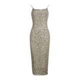 Strappy Sleeveless Sequined Over Knee Bodycon Dress HL9012 Aosig