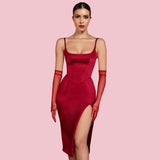 Strappy Sleeveless Slit Midi Bodycon Dress HI1267 Aosig