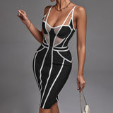 Strappy Sleeveless Striped Midi Bandage Dress